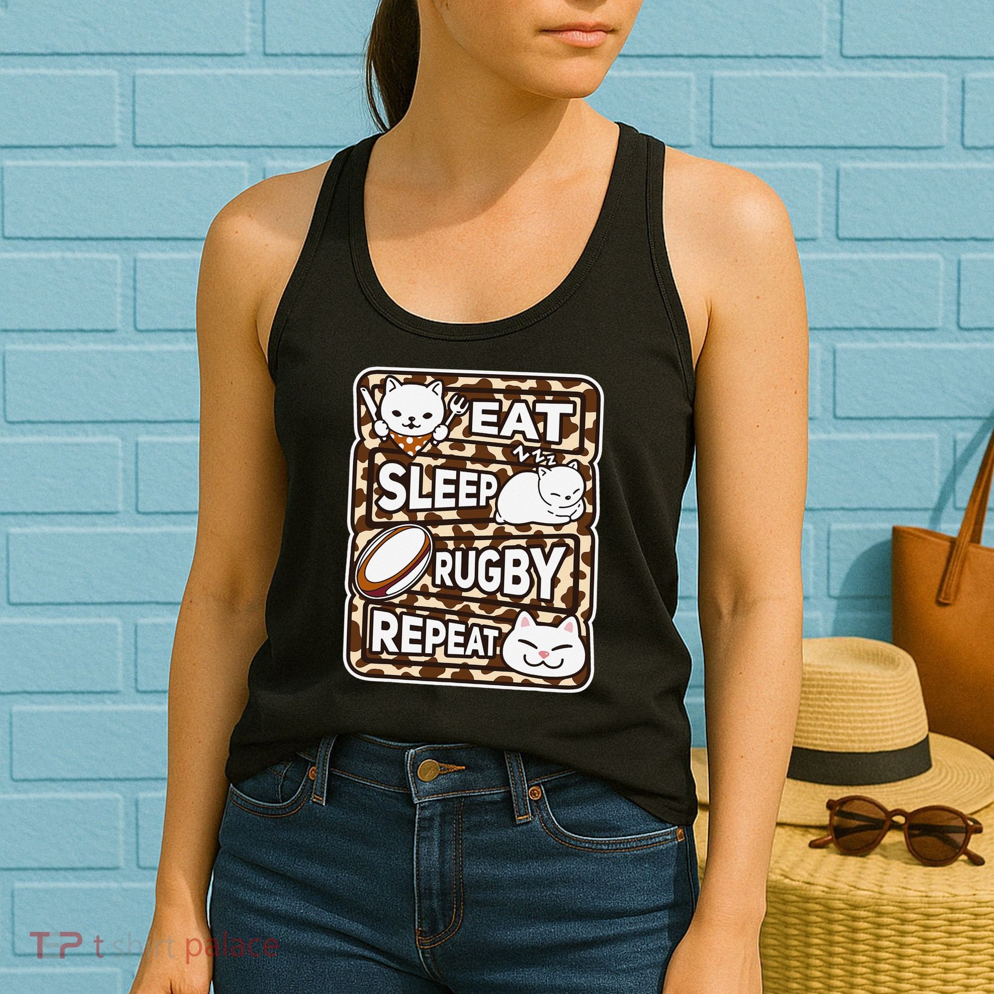 Eat Sleep Rugby Repeat Rugby Lover Outfit Women's Tank Top