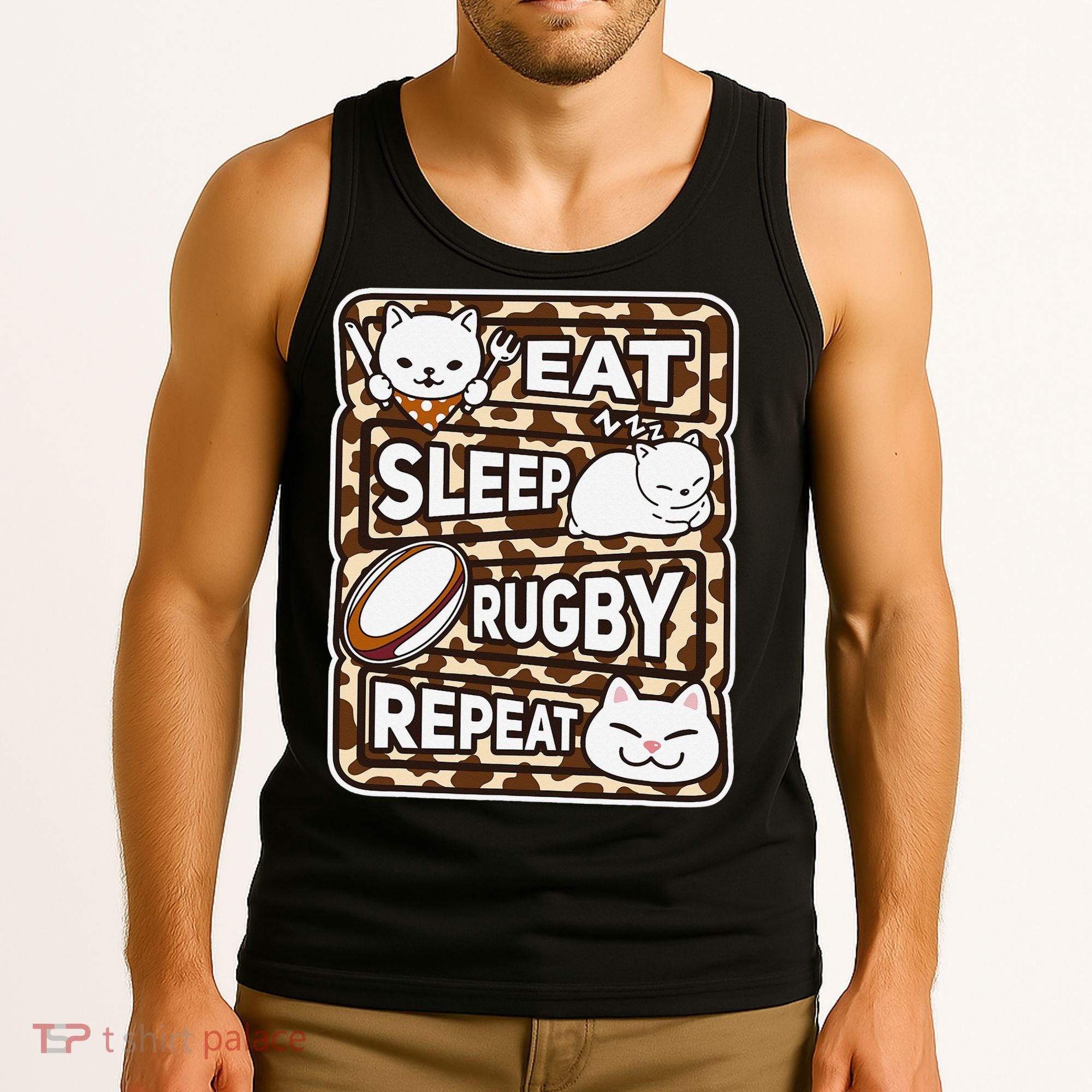 Eat Sleep Rugby Repeat Rugby Lover Outfit Tank Top