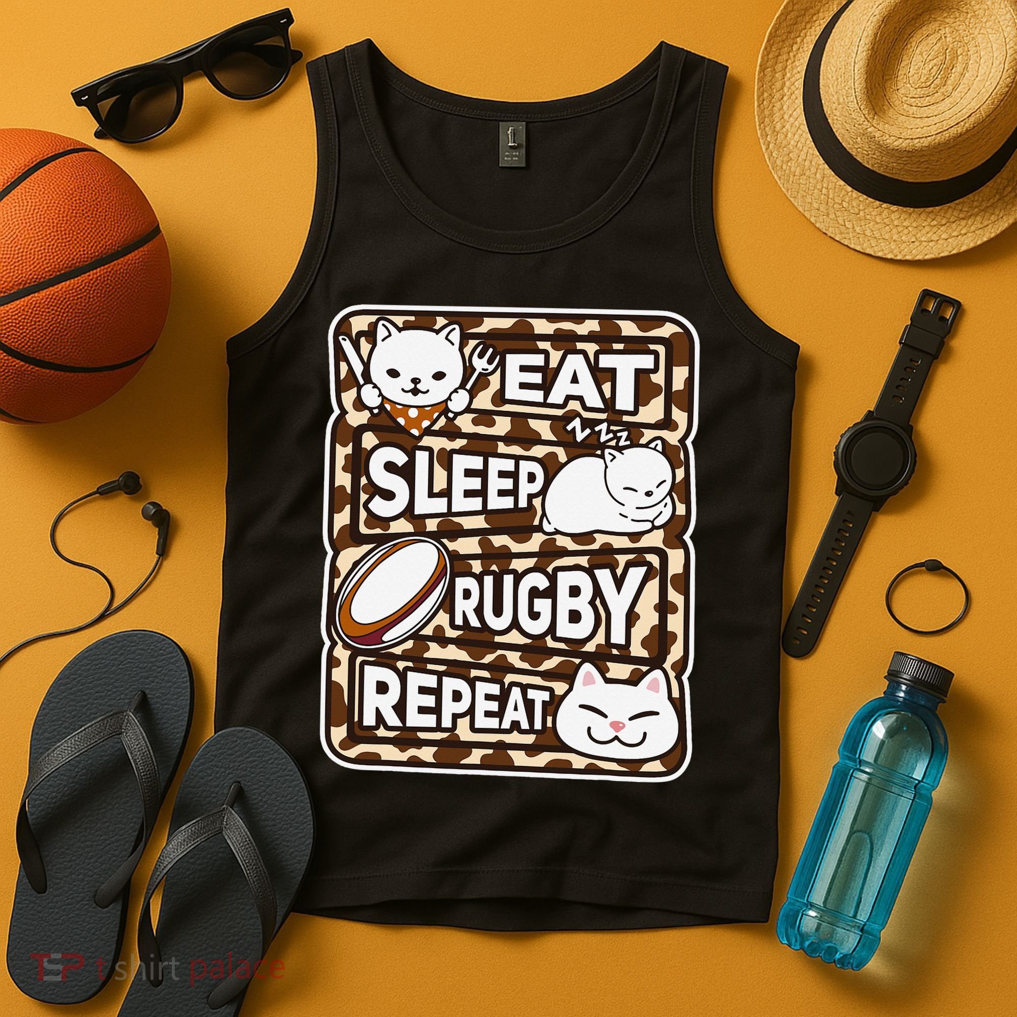 Eat Sleep Rugby Repeat Rugby Lover Outfit Tank Top