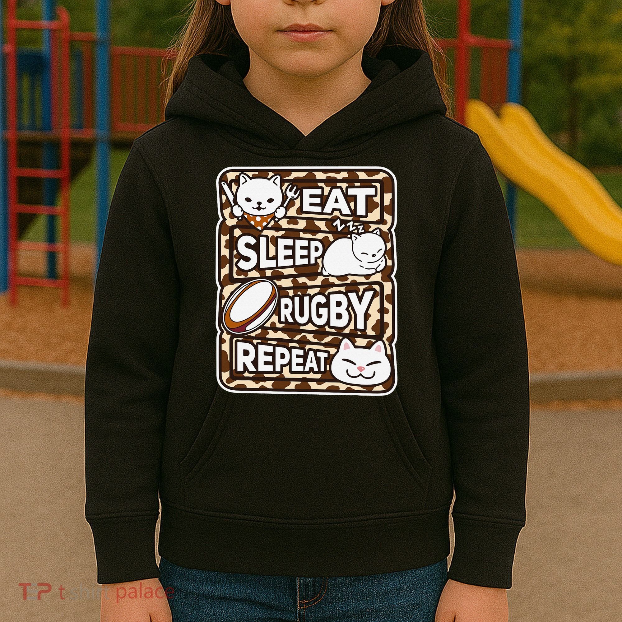 Eat Sleep Rugby Repeat Rugby Lover Outfit Kids Hoodie