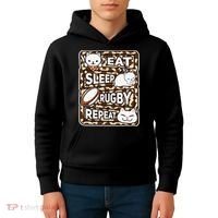 Eat Sleep Rugby Repeat Rugby Lover Outfit Kids Hoodie thumb 4
