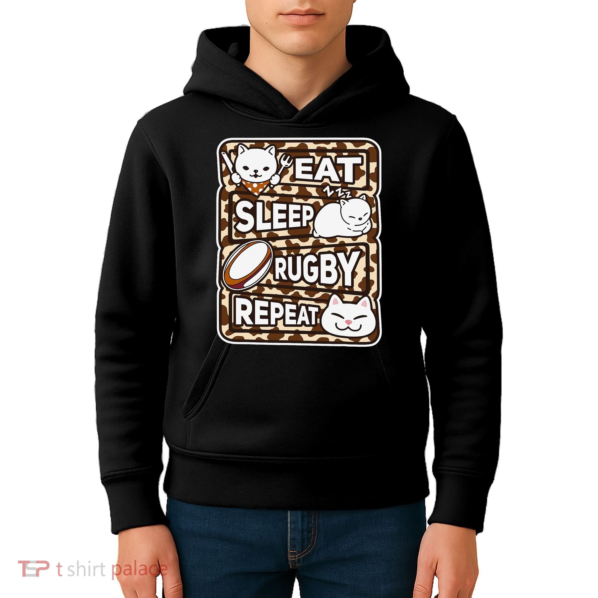 Eat Sleep Rugby Repeat Rugby Lover Outfit Kids Hoodie
