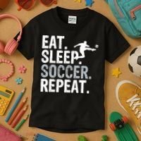 Eat Sleep Soccer Repeat - Soccer Graphic Kids T-Shirt thumb 3