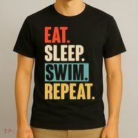 Eat Sleep Swim Repeat Funny Retro Vintage Swimming Swimmer T-Shirt thumb 3