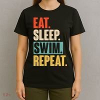 Eat Sleep Swim Repeat Funny Retro Vintage Swimming Swimmer T-Shirt thumb 4