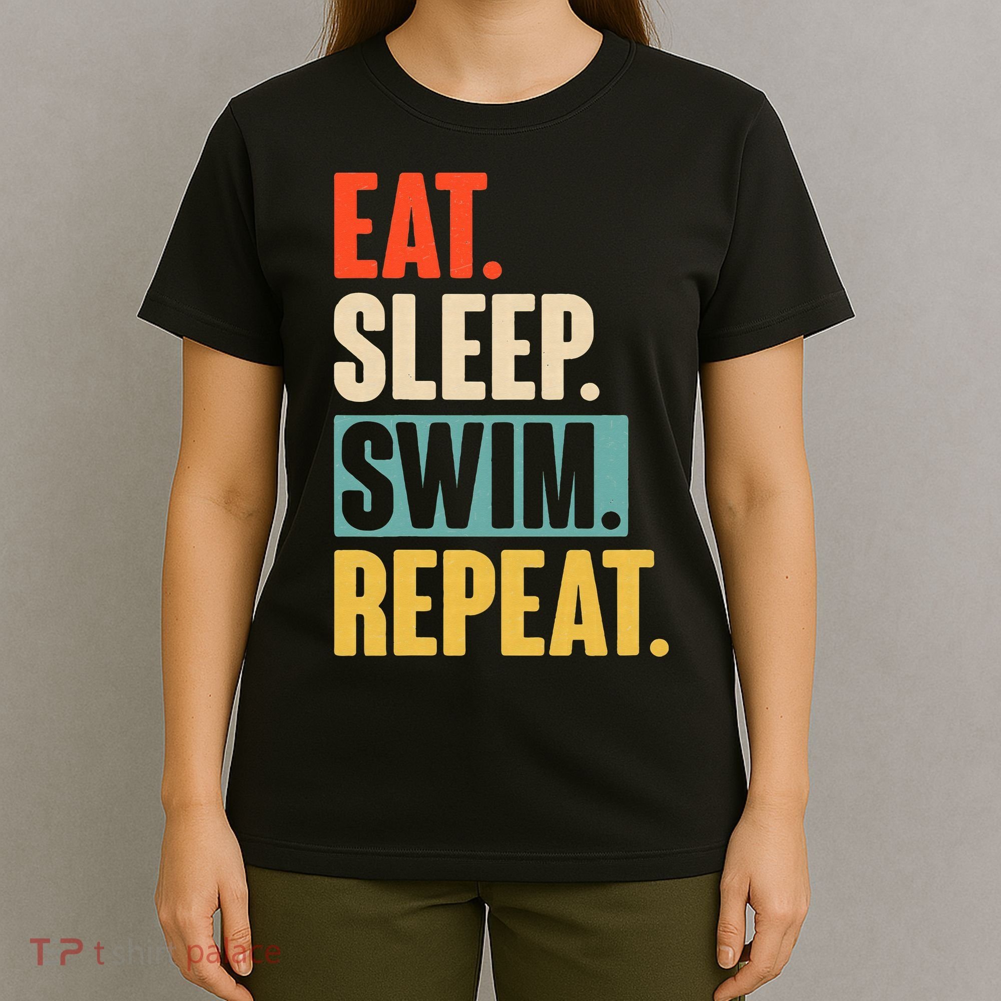 Eat Sleep Swim Repeat Funny Retro Vintage Swimming Swimmer T-Shirt