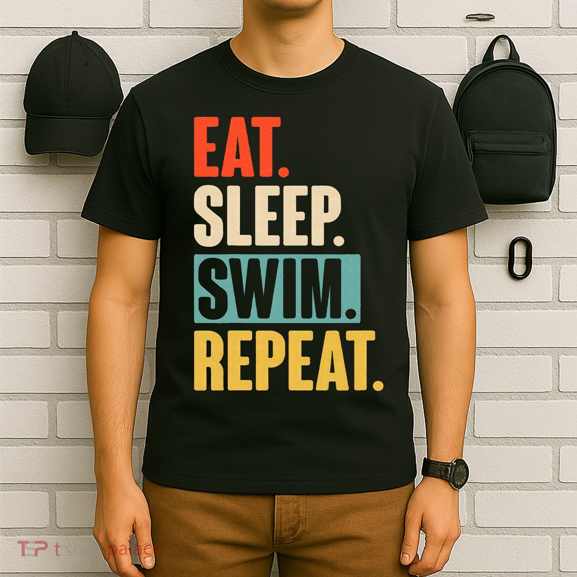 Eat Sleep Swim Repeat Funny Retro Vintage Swimming Swimmer T-Shirt