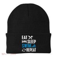 Eat Sleep Swim Repeat funny Swimming Lovers Beanie thumb 0
