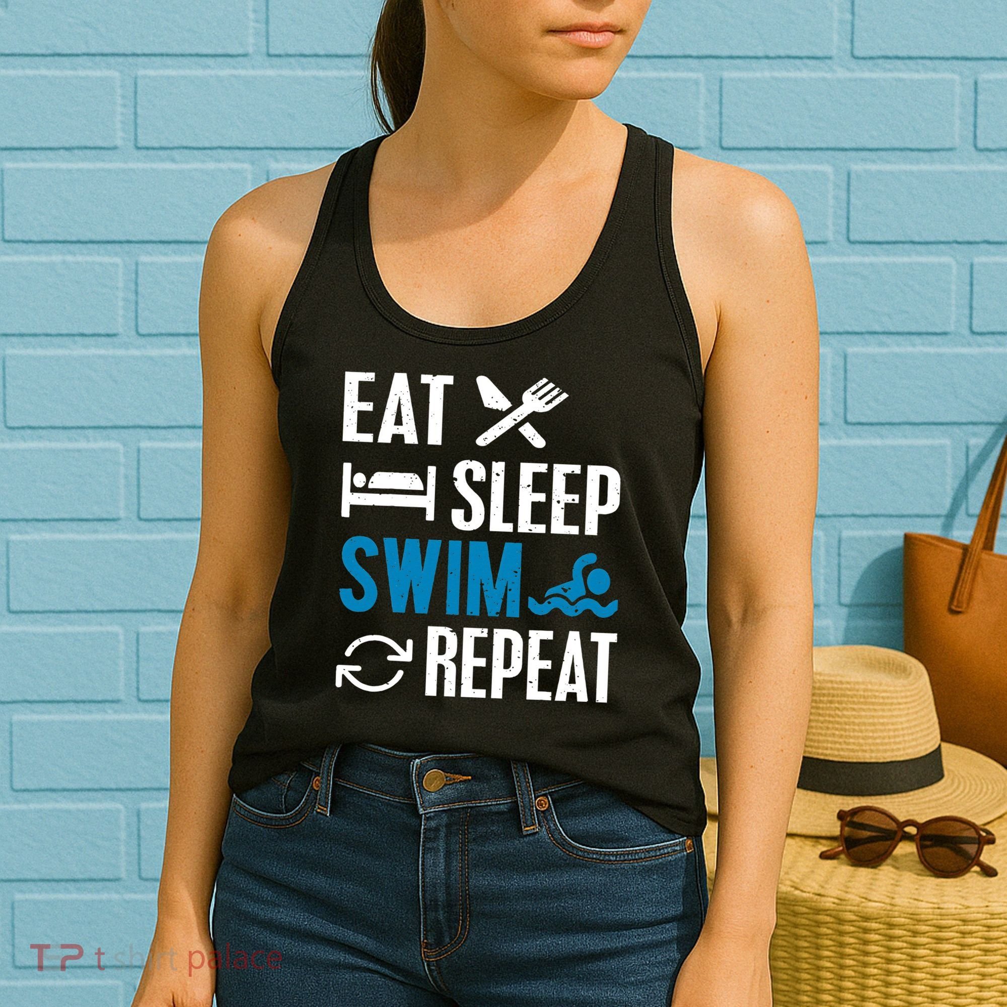 Eat Sleep Swim Repeat funny Swimming Lovers Women's Tank Top