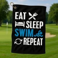 Eat Sleep Swim Repeat funny Swimming Lovers Golf Towel thumb 1