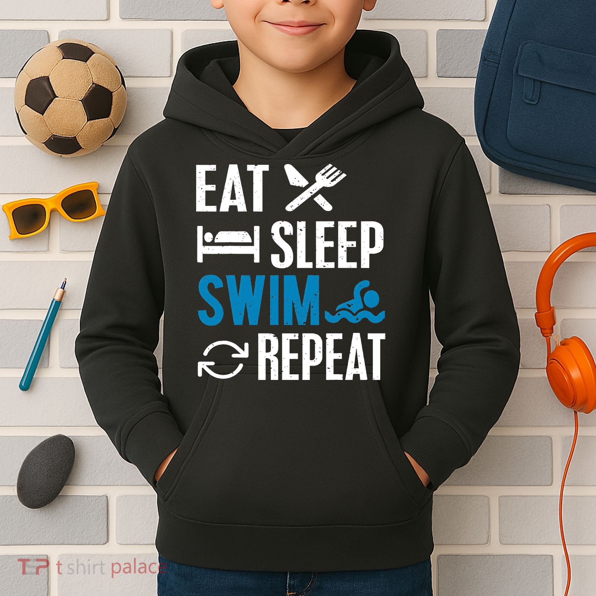 Eat Sleep Swim Repeat funny Swimming Lovers Kids Hoodie