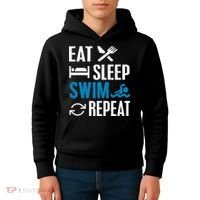 Eat Sleep Swim Repeat funny Swimming Lovers Kids Hoodie thumb 4