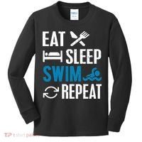 Eat Sleep Swim Repeat funny Swimming Lovers Kids Long Sleeve Shirt thumb 0