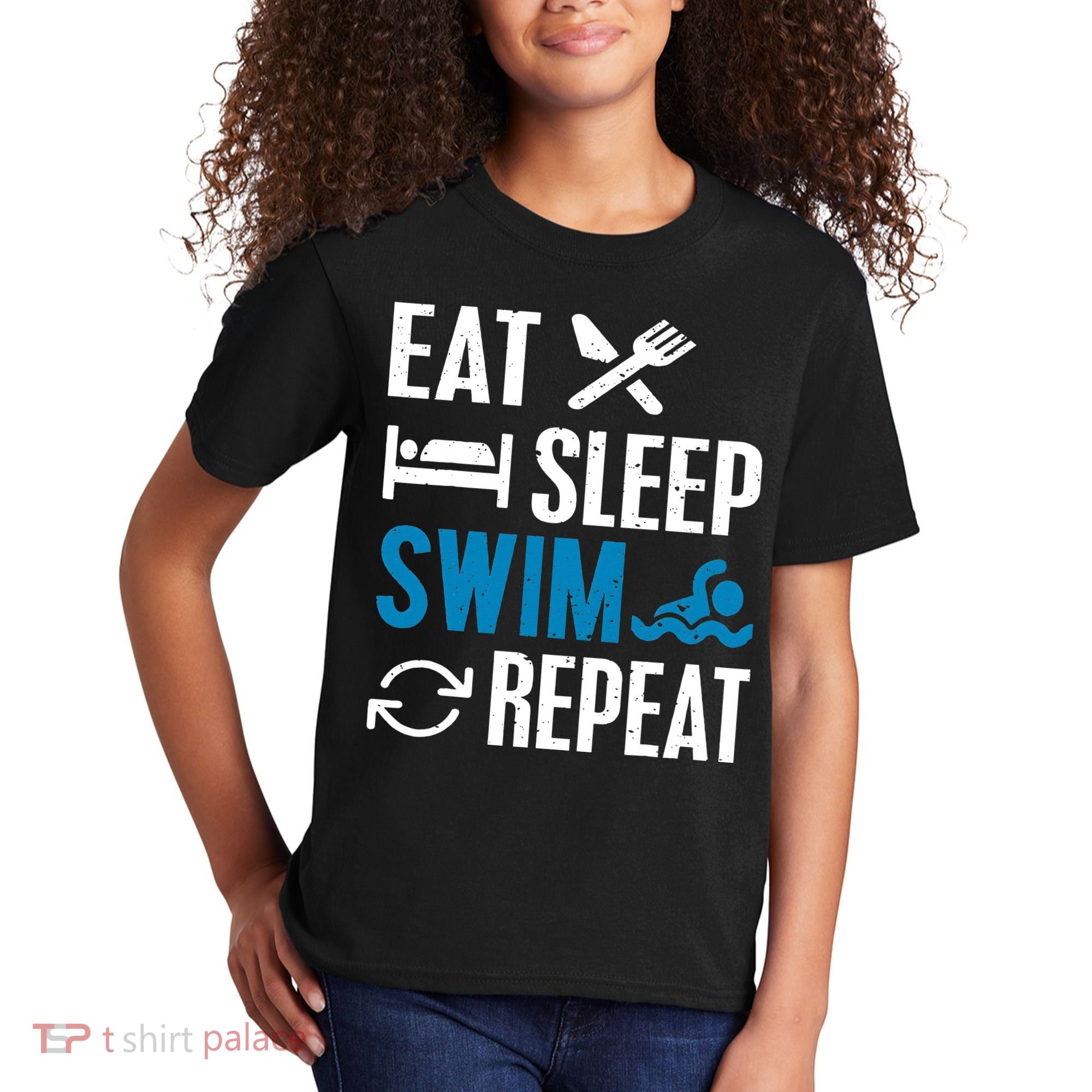 Eat Sleep Swim Repeat funny Swimming Lovers Kids T-Shirt