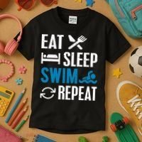 Eat Sleep Swim Repeat funny Swimming Lovers Kids T-Shirt thumb 3