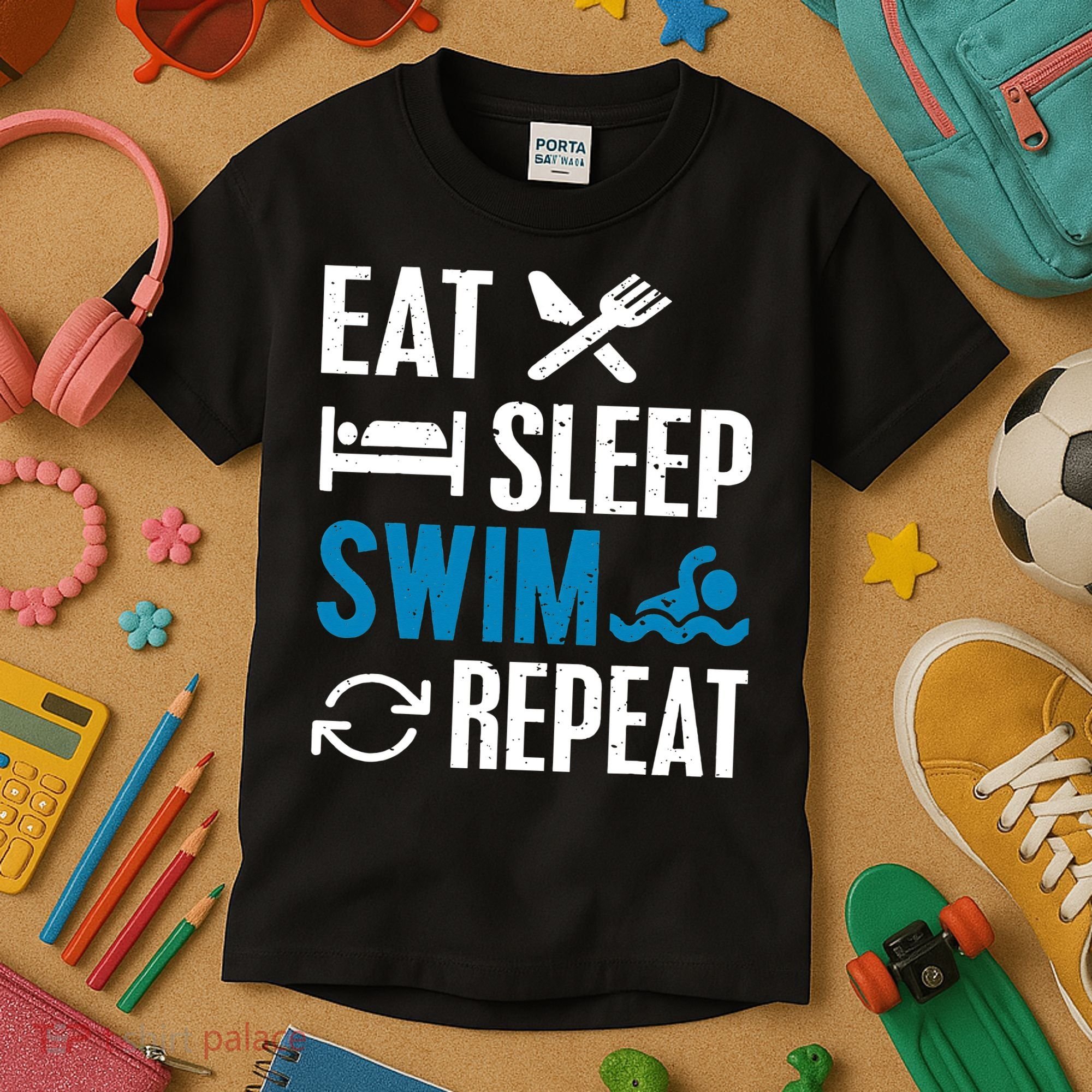 Eat Sleep Swim Repeat funny Swimming Lovers Kids T-Shirt