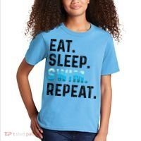 Eat Sleep Swim Repeat Funny Swimmer Swimming Player Graphic Gift Kids T-Shirt thumb 2