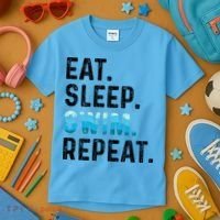 Eat Sleep Swim Repeat Funny Swimmer Swimming Player Graphic Gift Kids T-Shirt thumb 3