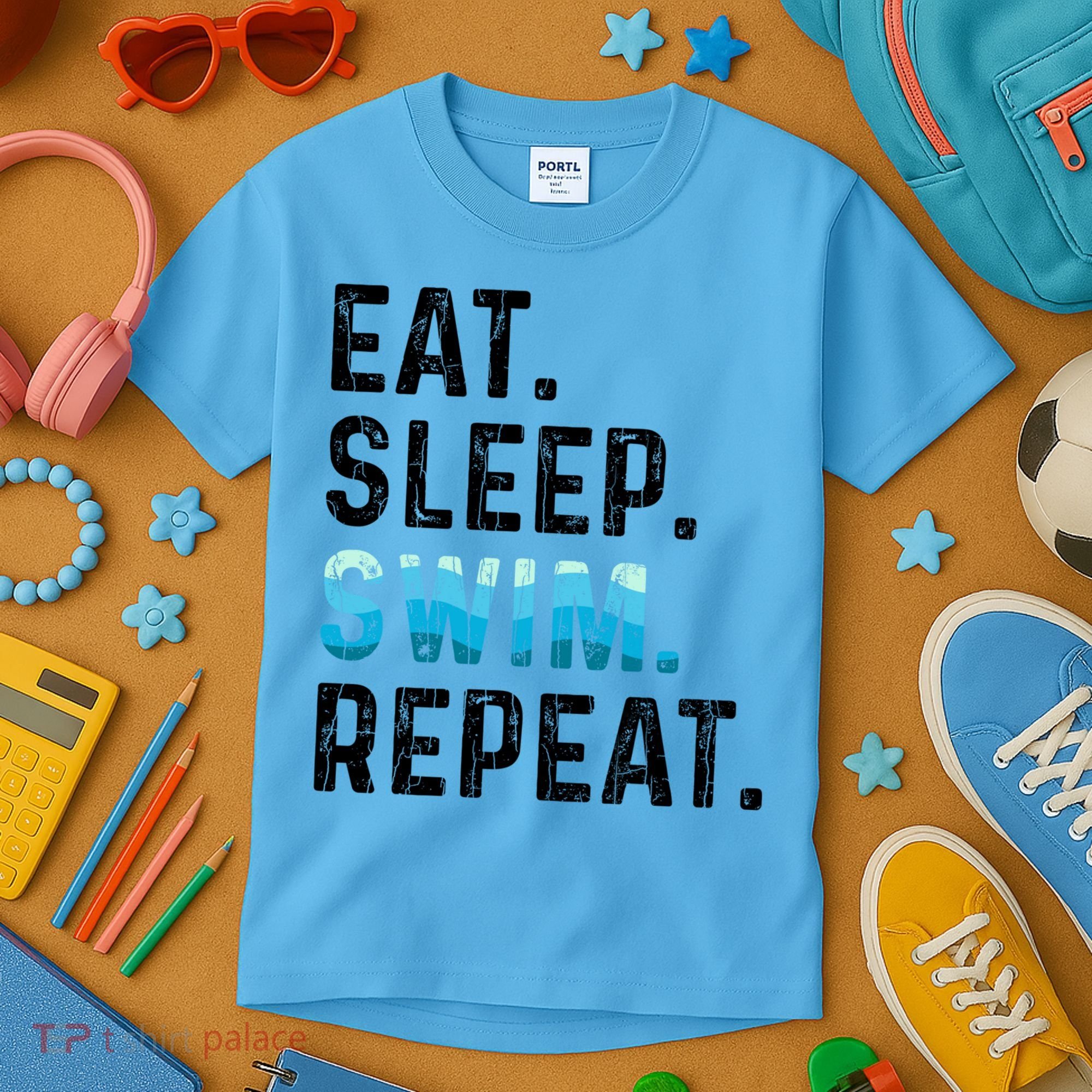 Eat Sleep Swim Repeat Funny Swimmer Swimming Player Graphic Gift Kids T-Shirt