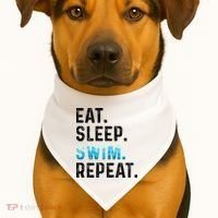 Eat Sleep Swim Repeat Funny Swimmer Swimming Player Graphic Gift USA-Made Doggie Bandana thumb 1