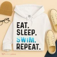 Eat Sleep Swim Repeat Funny Swimmer Swimming Player Graphic Gift Hoodie thumb 4