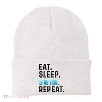 Eat Sleep Swim Repeat Funny Swimmer Swimming Player Graphic Gift Beanie thumb 0