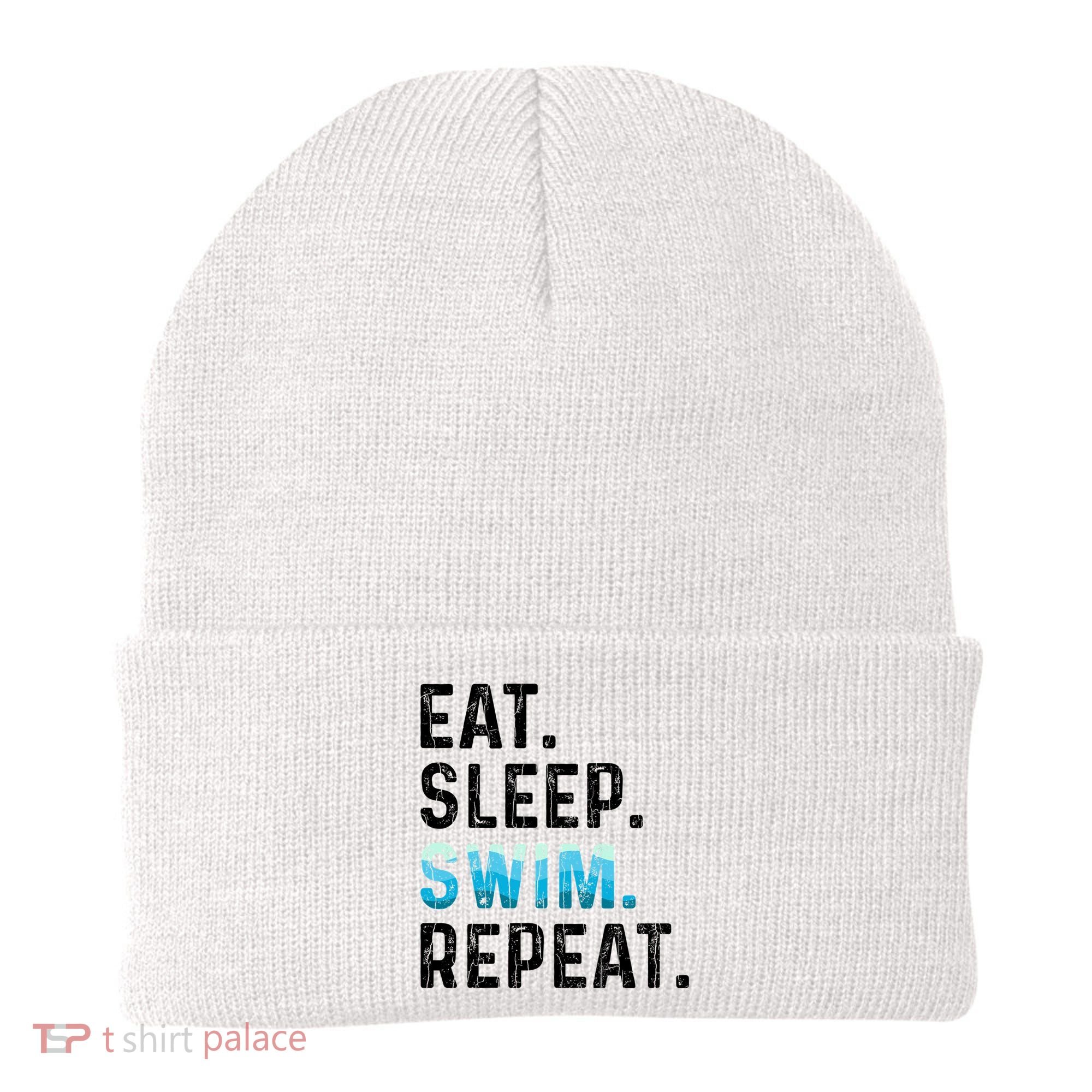 Eat Sleep Swim Repeat Funny Swimmer Swimming Player Graphic Gift Beanie