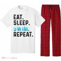 Eat Sleep Swim Repeat Funny Swimmer Swimming Player Graphic Gift Pajama Set thumb 0