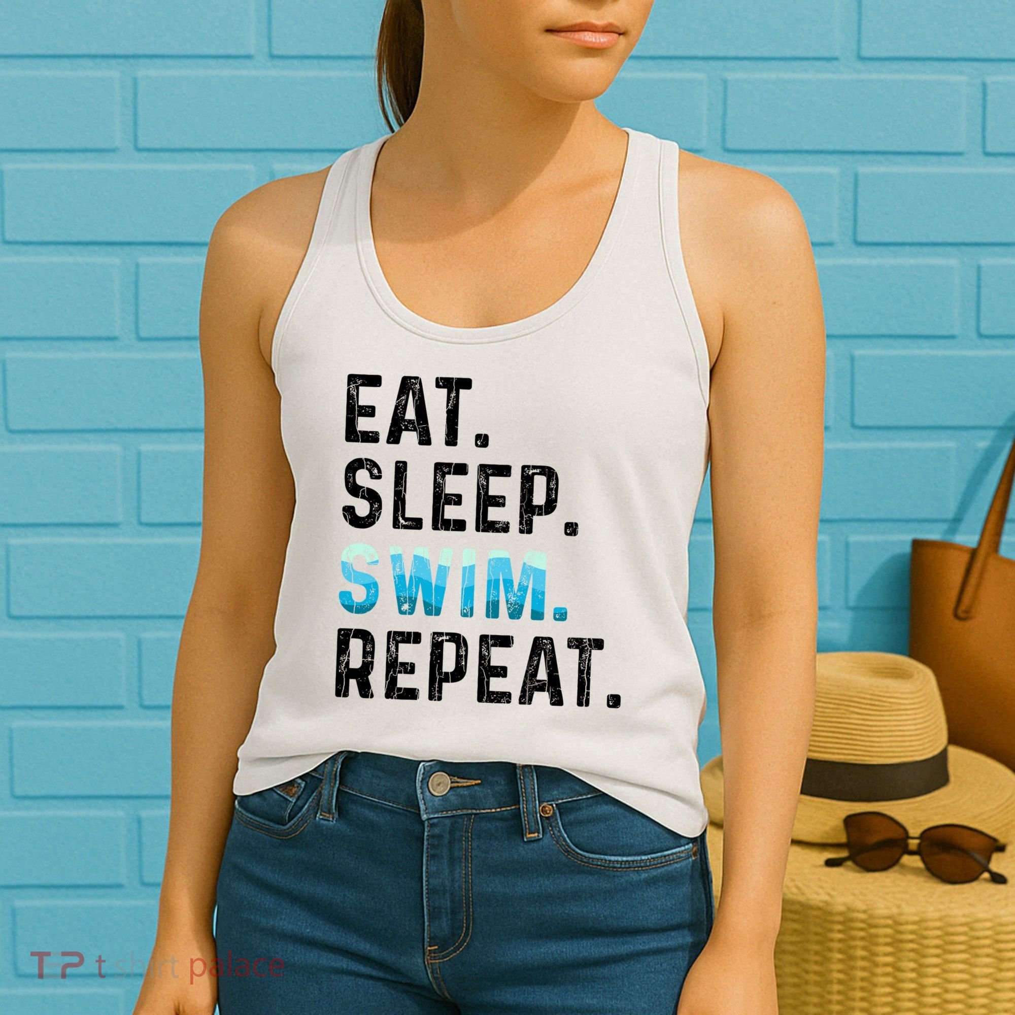 Eat Sleep Swim Repeat Funny Swimmer Swimming Player Graphic Gift Women's Tank Top