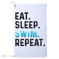 Eat Sleep Swim Repeat Funny Swimmer Swimming Player Graphic Gift Golf Towel thumb 0