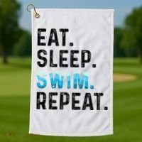 Eat Sleep Swim Repeat Funny Swimmer Swimming Player Graphic Gift Golf Towel thumb 1