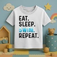 Eat Sleep Swim Repeat Funny Swimmer Swimming Player Graphic Gift Toddler T-Shirt thumb 3