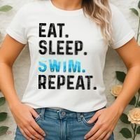 Eat Sleep Swim Repeat Funny Swimmer Swimming Player Graphic Gift Women's T-Shirt thumb 2