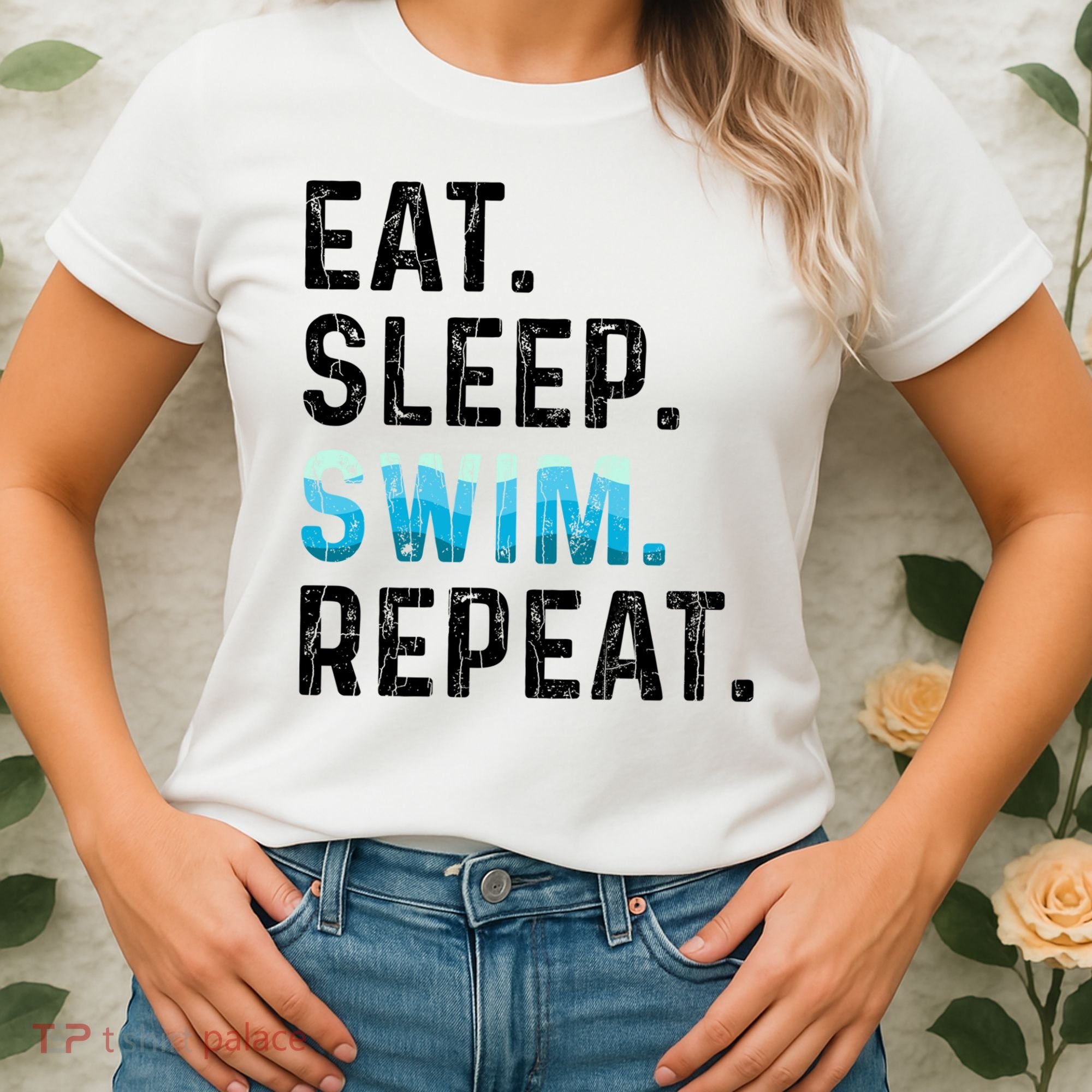 Eat Sleep Swim Repeat Funny Swimmer Swimming Player Graphic Gift Women's T-Shirt