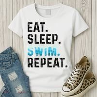 Eat Sleep Swim Repeat Funny Swimmer Swimming Player Graphic Gift Women's T-Shirt thumb 3