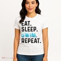 Eat Sleep Swim Repeat Funny Swimmer Swimming Player Graphic Gift Women's T-Shirt thumb 4
