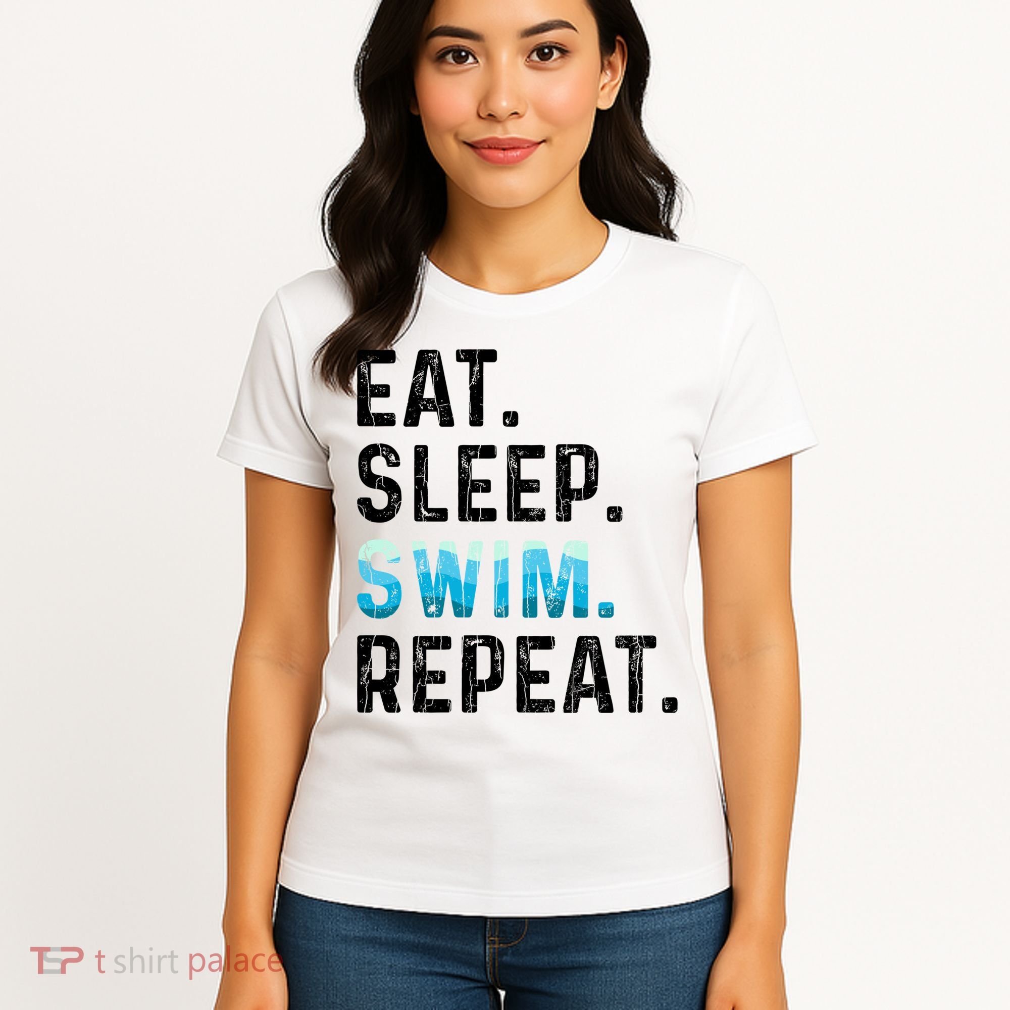 Eat Sleep Swim Repeat Funny Swimmer Swimming Player Graphic Gift Women's T-Shirt