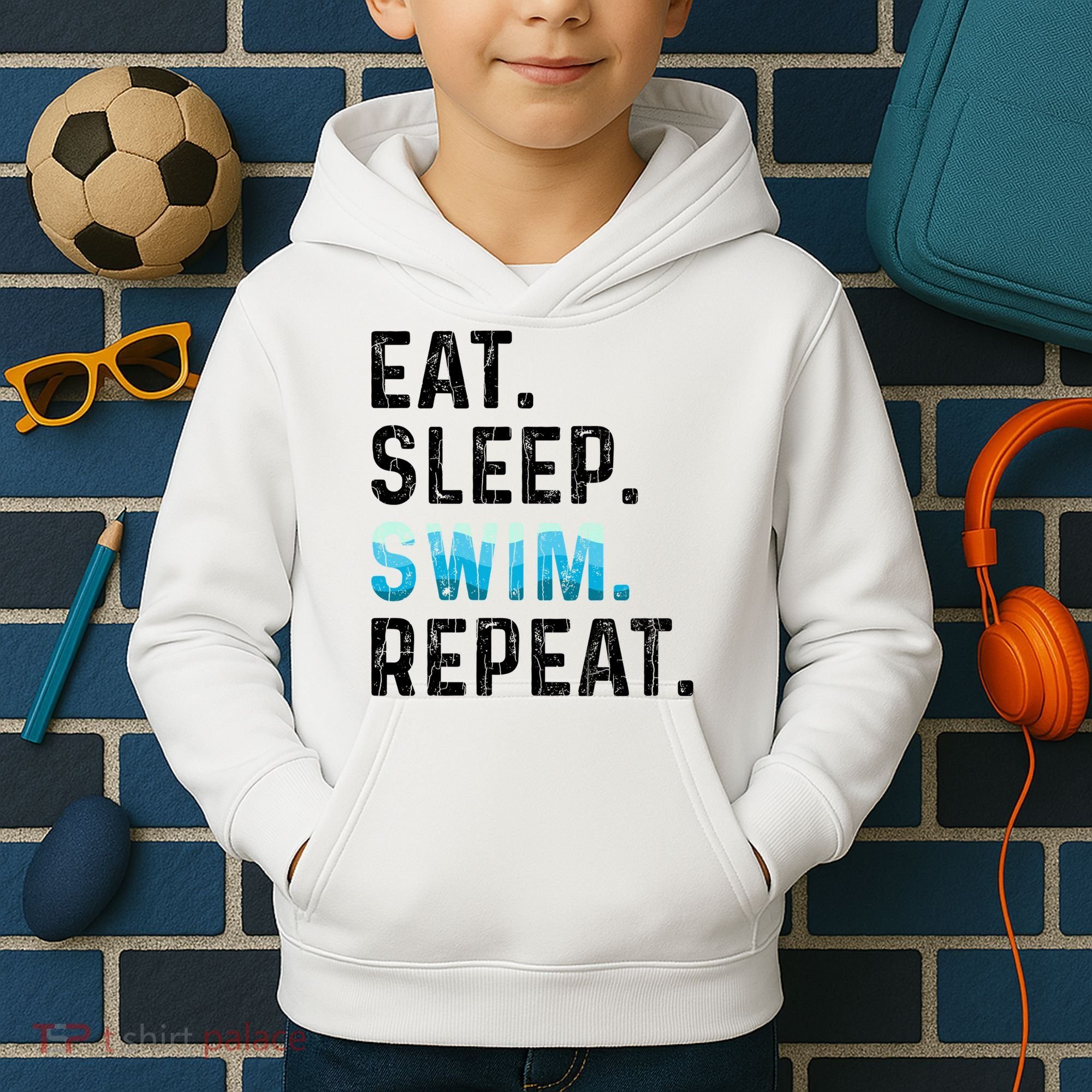 Eat Sleep Swim Repeat Funny Swimmer Swimming Player Graphic Gift Kids Hoodie