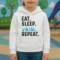 Eat Sleep Swim Repeat Funny Swimmer Swimming Player Graphic Gift Kids Hoodie thumb 3
