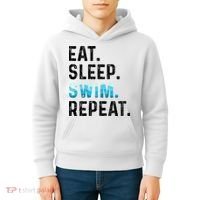 Eat Sleep Swim Repeat Funny Swimmer Swimming Player Graphic Gift Kids Hoodie thumb 4