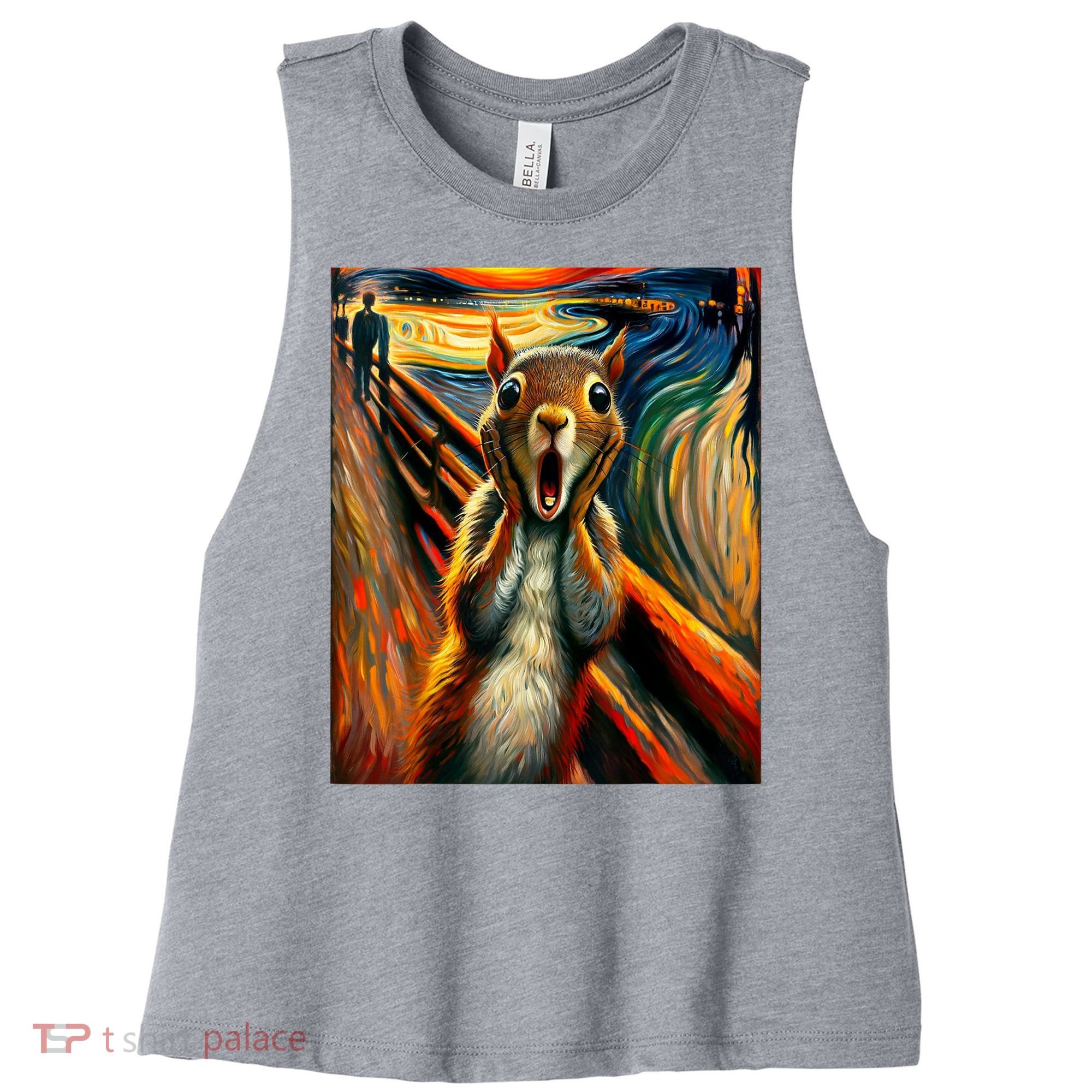 Expressionist Scream Squirrel Lovers Artistic Squirrel Women's Racerback Cropped Tank