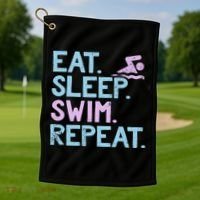 Eat Sleep Swim Repeat Swimmer Gift Golf Towel thumb 1