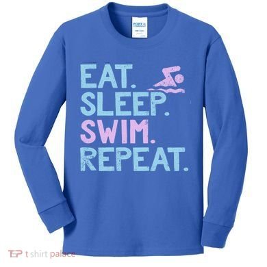 Eat Sleep Swim Repeat Swimmer Gift Kids Long Sleeve Shirt