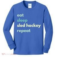 Eat Sleep Sled Hockey Repeat Cool Gift Kids Long Sleeve Shirt thumb 0