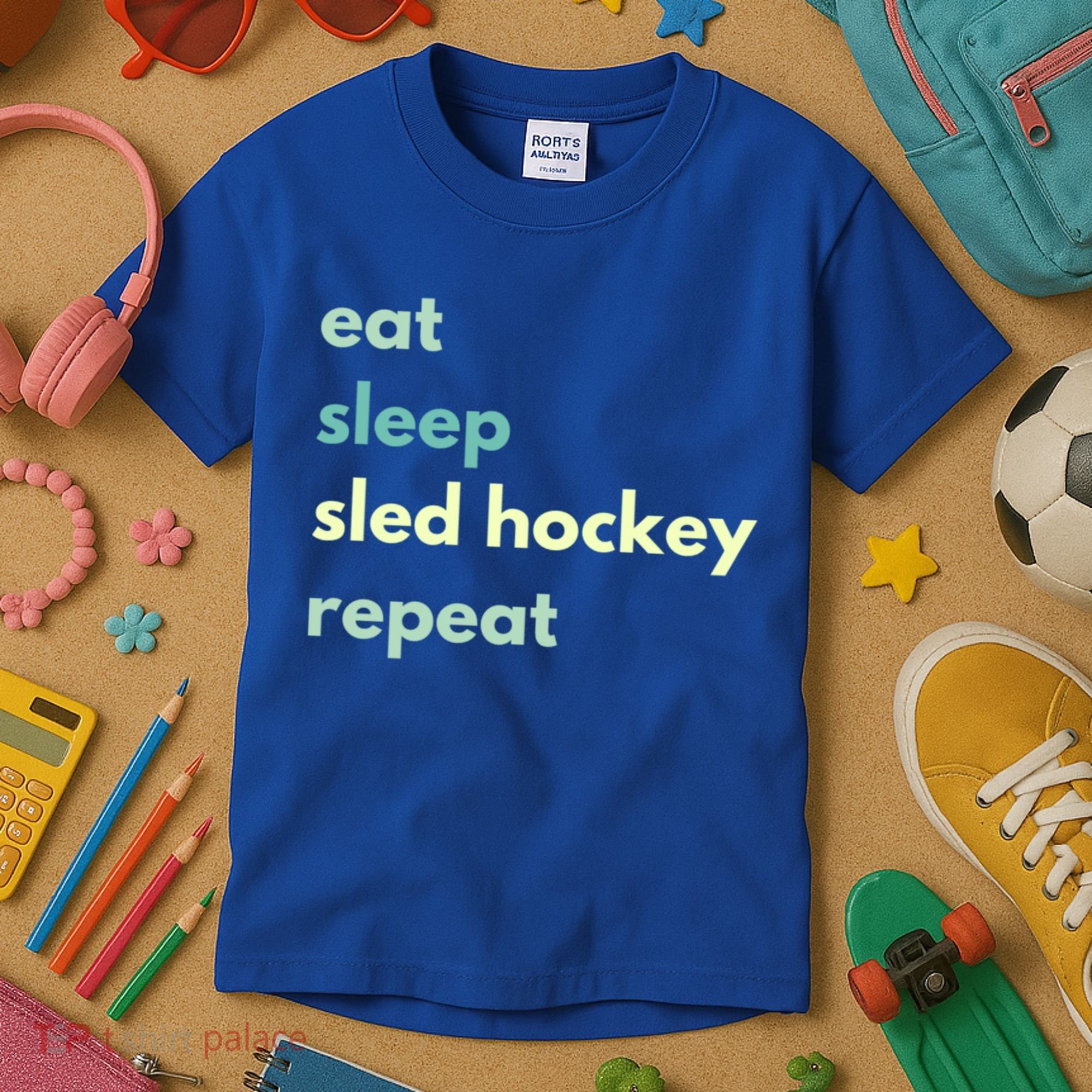 Eat Sleep Sled Hockey Repeat Cool Gift Kids T-Shirt