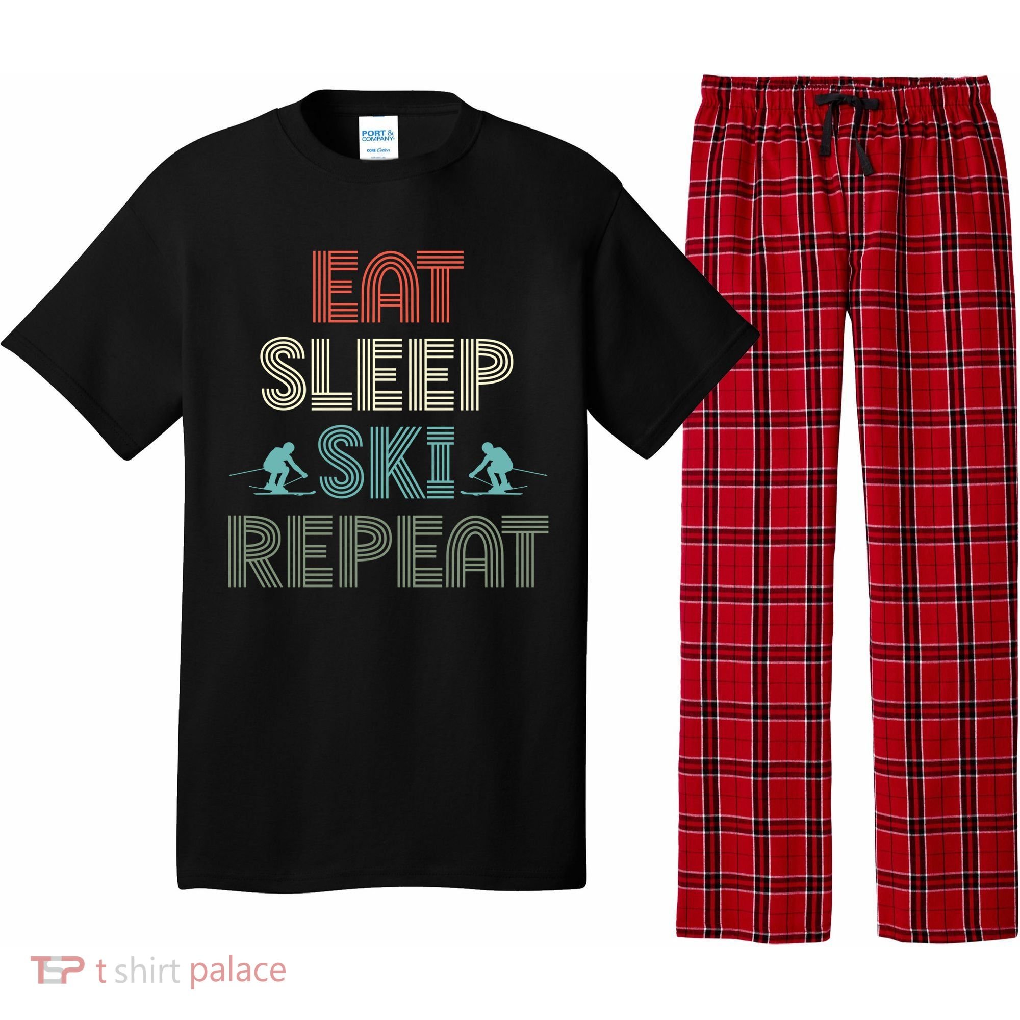 Eat Sleep Ski Repeat Skiing Lover Ice Ski Winter Sport Gift Pajama Set