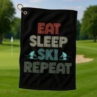 Eat Sleep Ski Repeat Skiing Lover Ice Ski Winter Sport Gift Golf Towel thumb 1