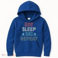 Eat Sleep Ski Repeat Skiing Lover Ice Ski Winter Sport Gift Kids Hoodie thumb 0