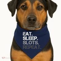 Eat Sleep Slots Repeat - Funny Slot Machine Gambling USA-Made Doggie Bandana thumb 1
