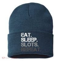 Eat Sleep Slots Repeat - Funny Slot Machine Gambling Sustainable Knit Beanie thumb 0